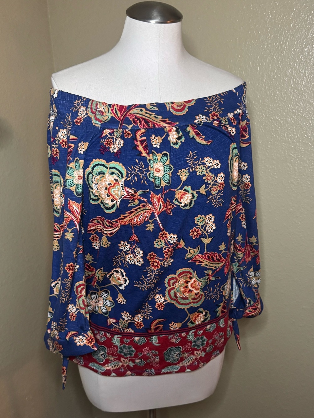 Boho Off-Shoulder Floral Blouse in Blue by Daniel Rainn